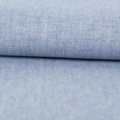 Leinen-Baumwollstoff Chambray Fischgrät meliert blau 1,38m Breite