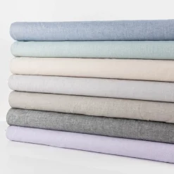 Leinen-Baumwollstoff Chambray Fischgrät meliert mint 1,38m Breite