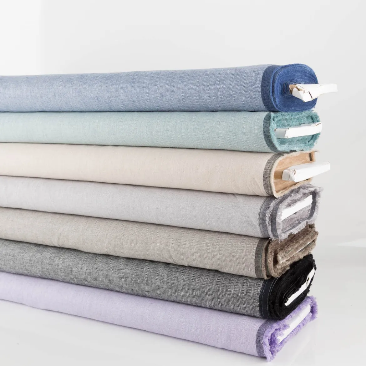 Leinen-Baumwollstoff Chambray Fischgrät meliert mint 1,38m Breite