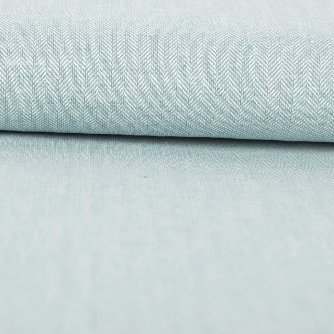 Leinen-Baumwollstoff Chambray Fischgrät meliert mint 1,38m Breite
