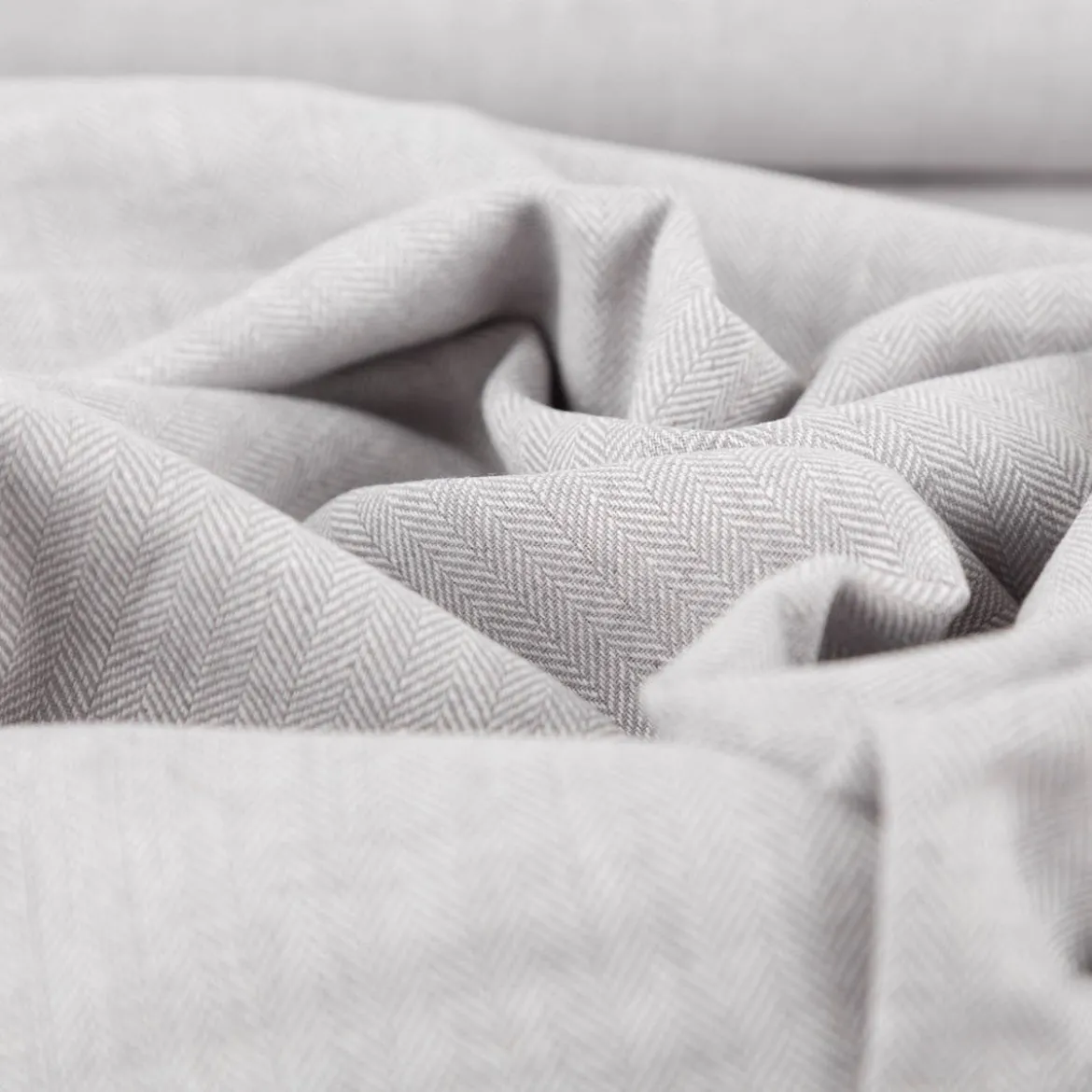 Leinen-Baumwollstoff Chambray Fischgrät meliert hellgrau 1,38m Breite