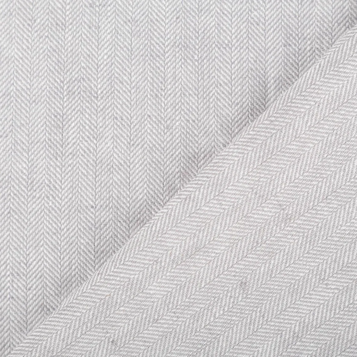Leinen-Baumwollstoff Chambray Fischgrät meliert hellgrau 1,38m Breite