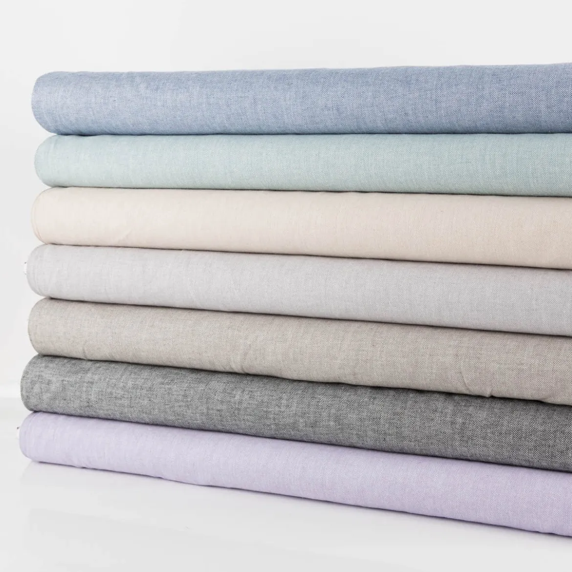 Leinen-Baumwollstoff Chambray Fischgrät meliert hellgrau 1,38m Breite