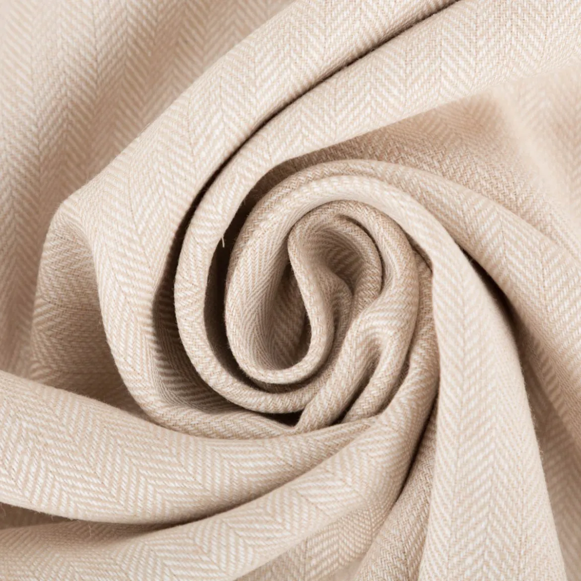 Leinen-Baumwollstoff Chambray Fischgrät meliert helles Beige 1,38m Breite