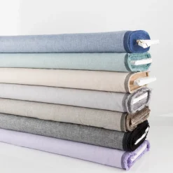 Leinen-Baumwollstoff Chambray Fischgrät meliert helles Beige 1,38m Breite