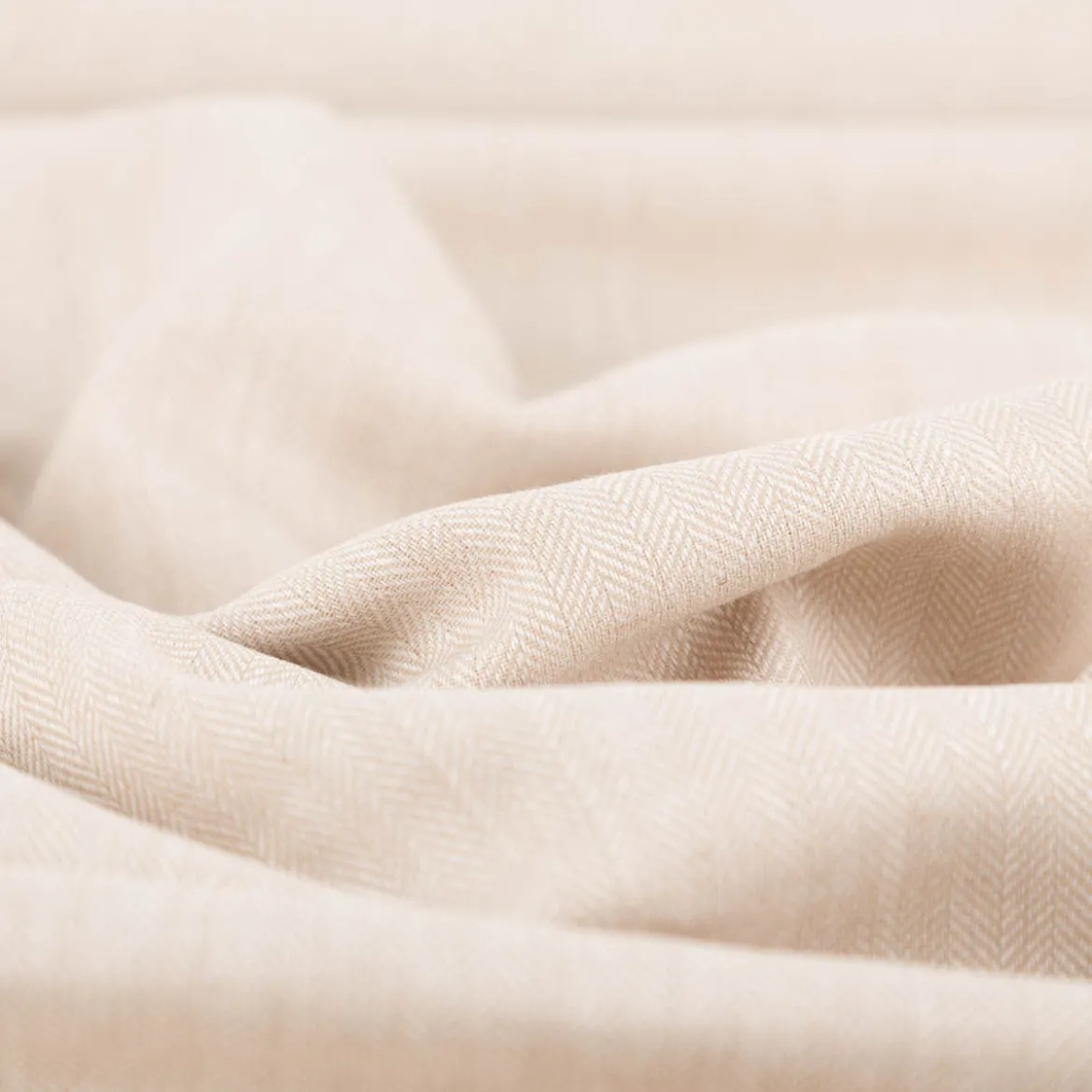 Leinen-Baumwollstoff Chambray Fischgrät meliert helles Beige 1,38m Breite