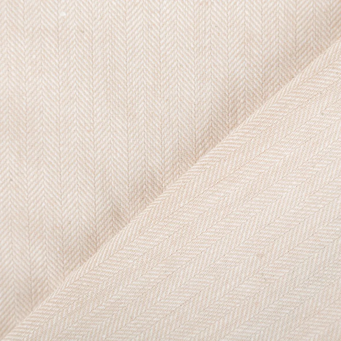 Leinen-Baumwollstoff Chambray Fischgrät meliert helles Beige 1,38m Breite