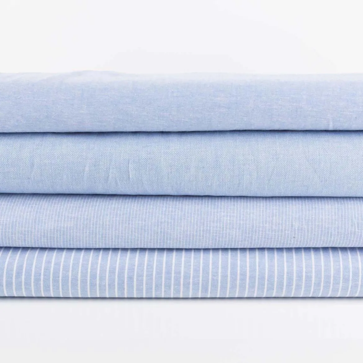 Leinen-Baumwollstoff Chambray Nadelstreifen meliert hellblau 1,38m Breite