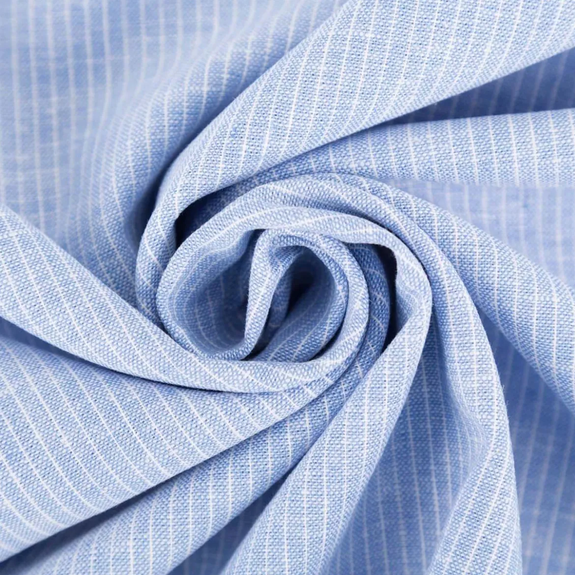 Leinen-Baumwollstoff Chambray Nadelstreifen meliert hellblau 1,38m Breite