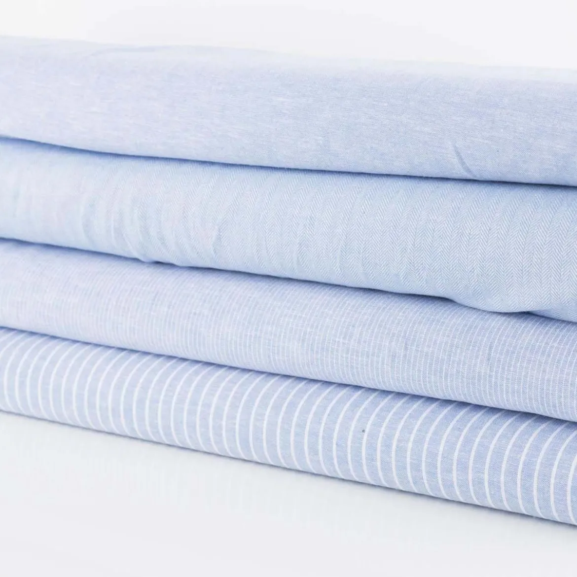 Leinen-Baumwollstoff Chambray Nadelstreifen meliert hellblau 1,38m Breite