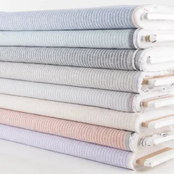 Leinen-Baumwollstoff Chambray Streifen meliert helles Beige 1,38m Breite