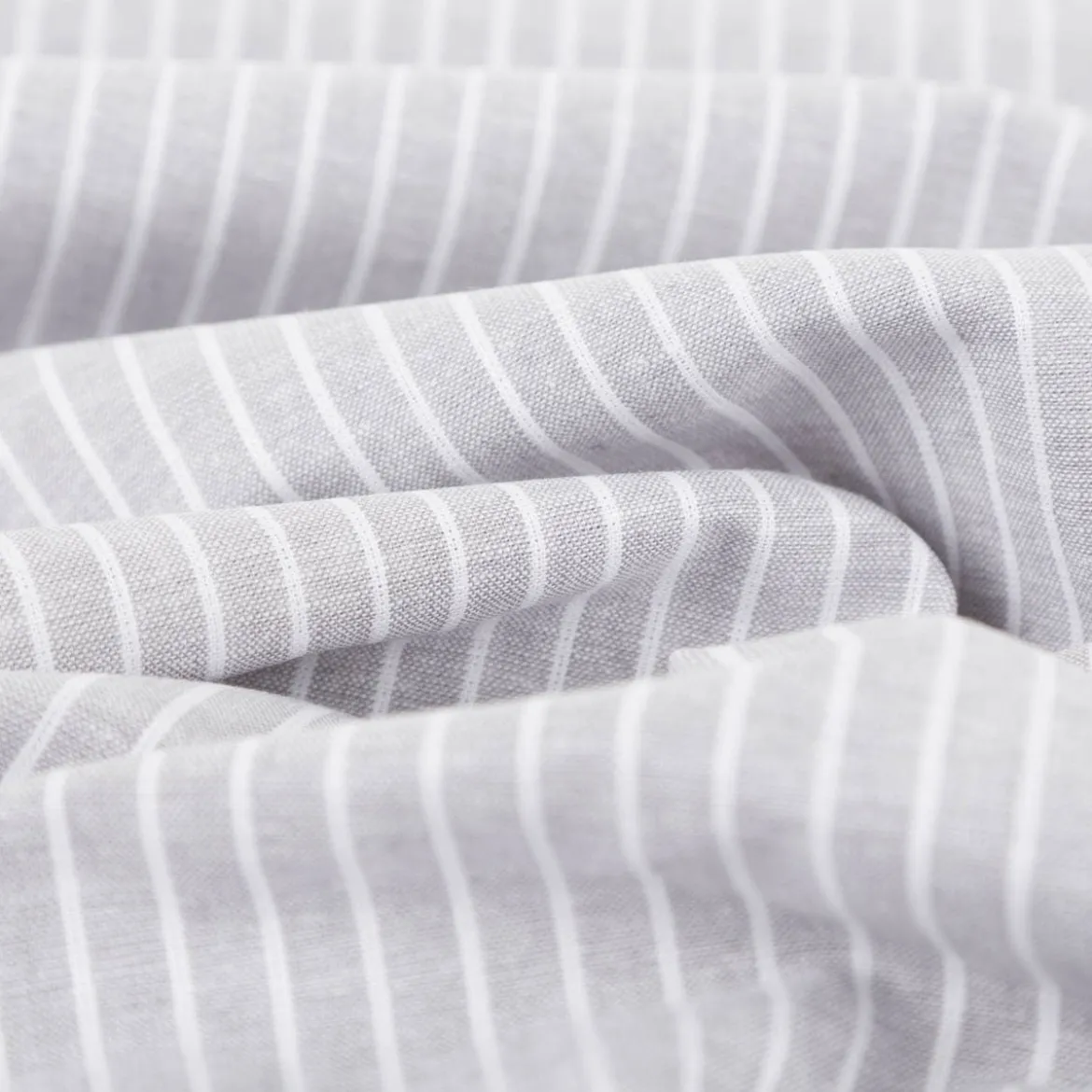 Leinen-Baumwollstoff Chambray Streifen meliert hellgrau 1,38m Breite