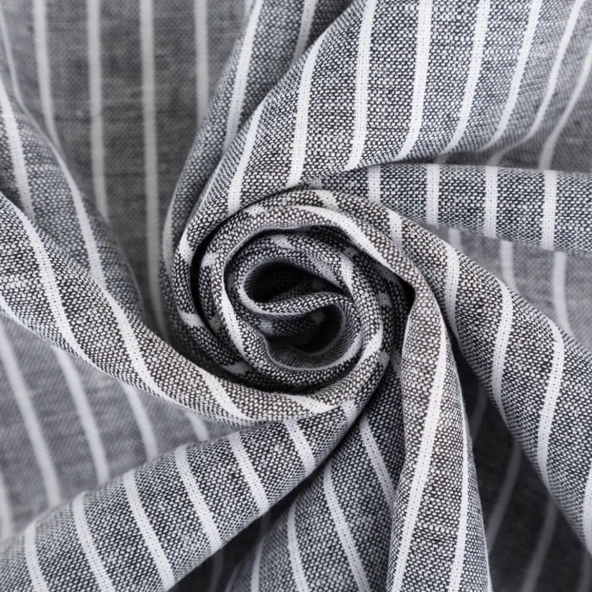 Leinen-Baumwollstoff Chambray Streifen meliert schwarz 1,38m Breite