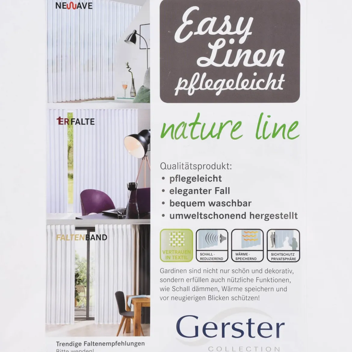 Leinen Gardinenstoff Meterware halbtransparente Leinengardine EASY LINEN uni natur 2,90m Höhe