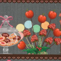 LeQuilt Patchworkstoff Baumwollstoff Popeline Süßigkeiten Leckereien im Regal 115cm Breite