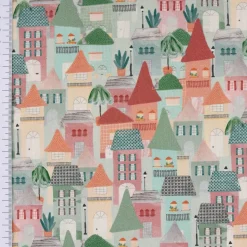 LeQuilt Patchworkstoff Baumwollstoff Popeline Häuser bunt 115cm Breite