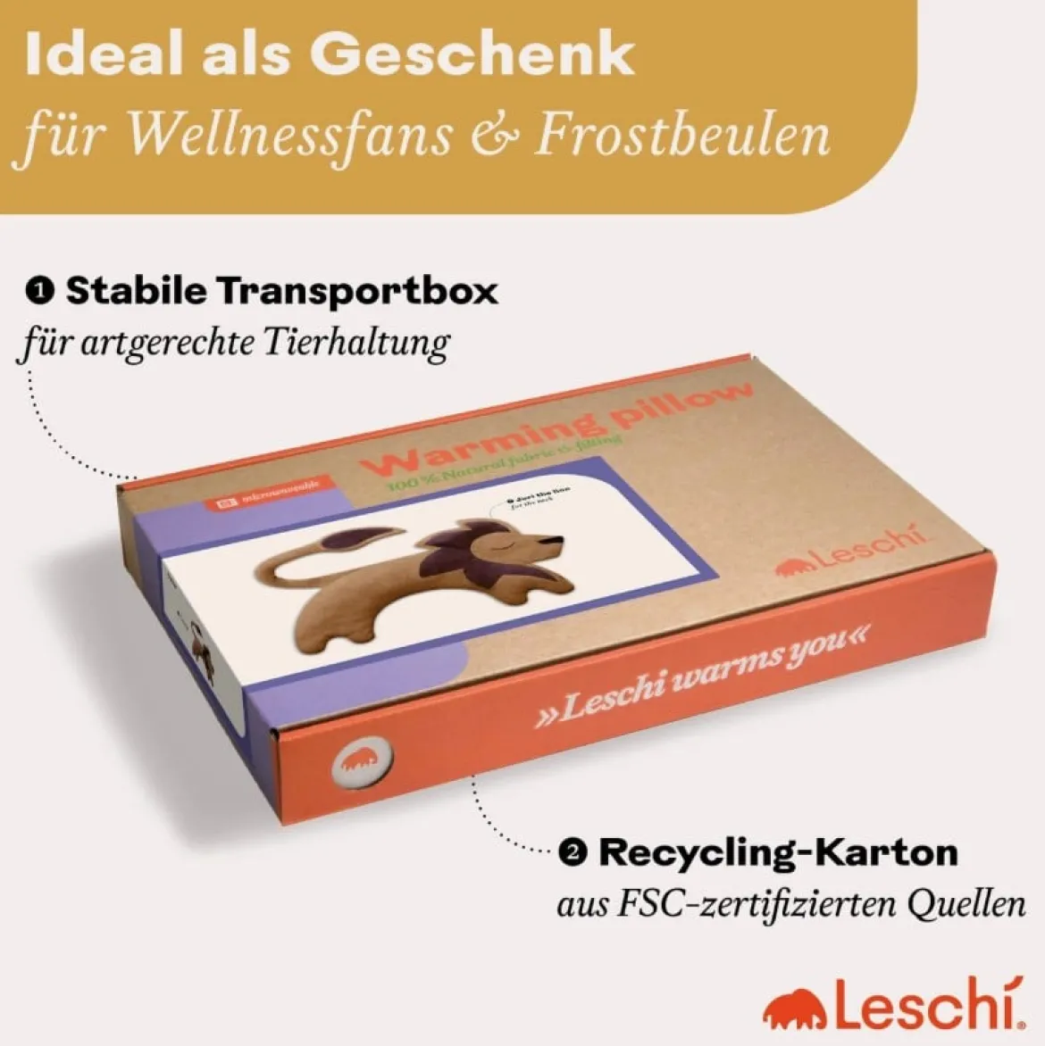 Leschi Wärmekissen Löwe braun – Wärmekissen mit 100% Bio-Weizenfüllung