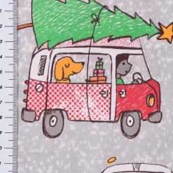 Lillestoff Bio Baumwollstoff Weihnachtsmööpmööp Autos Weihnachtsbaum grau bunt 1,5m Breite