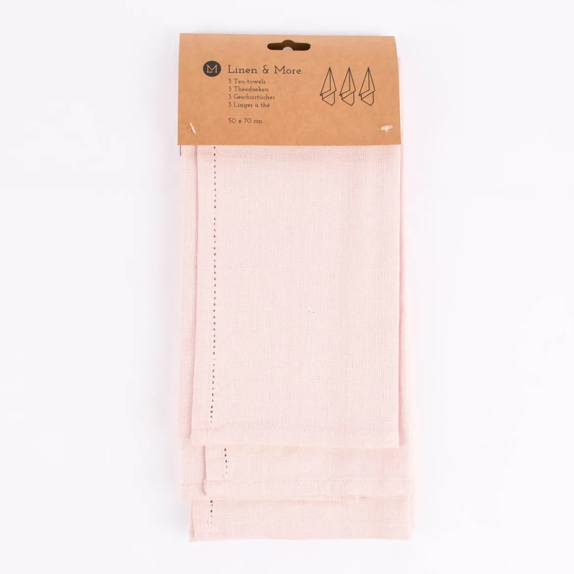 Linen & More 3er Set Geschirrtücher Indi einfarbig hellrosa 50x70cm