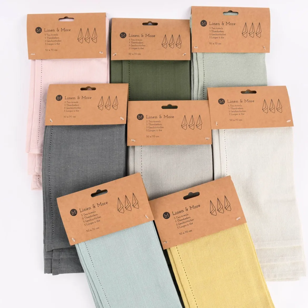 Linen & More 3er Set Geschirrtücher Indi einfarbig ivory 50x70cm