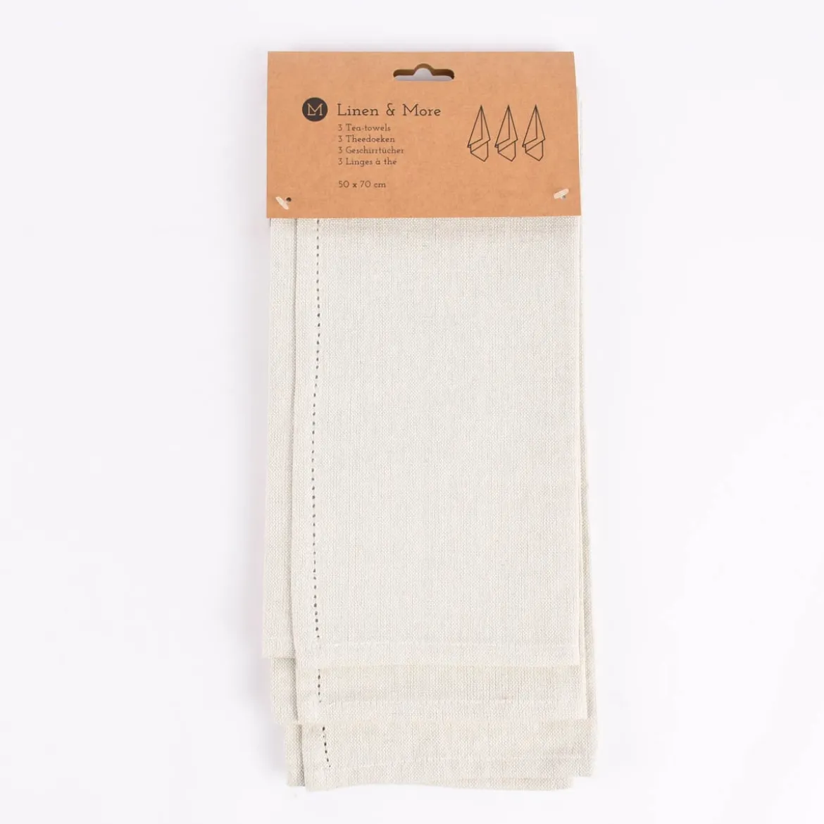 Linen & More 3er Set Geschirrtücher Indi einfarbig ivory 50x70cm