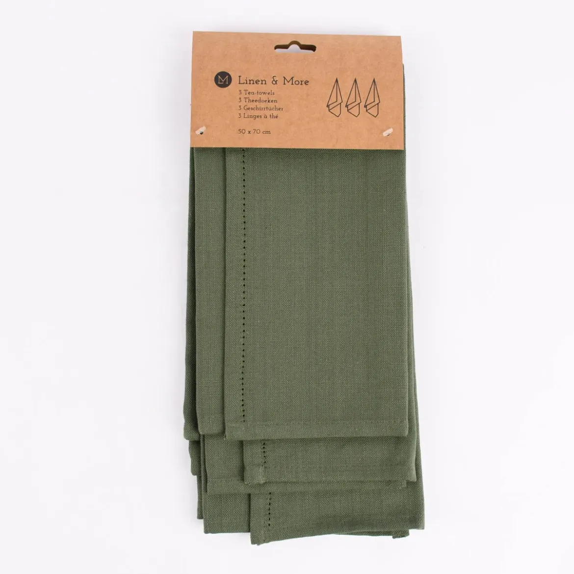 Linen & More 3er Set Geschirrtücher Indi einfarbig army grün 50x70cm