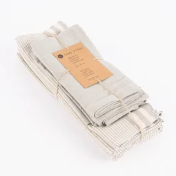 Linen & More Platzsets und Servietten Suzy Streifen 8er Set hellgrau creme