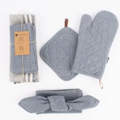 Linen & More Platzsets und Servietten Suzy Streifen 8er Set indigo blau creme