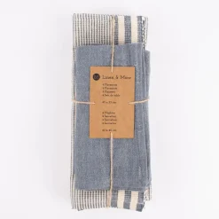 Linen & More Platzsets und Servietten Suzy Streifen 8er Set indigo blau creme