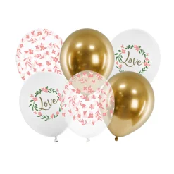 Luftballon Love Blumen weiß rosa goldfarbig 6 Stück