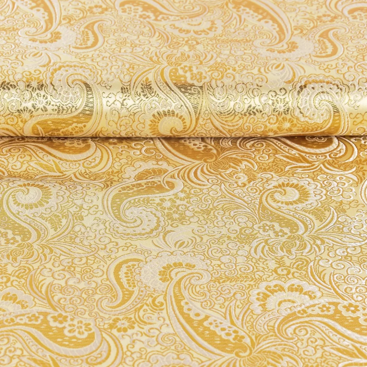 Lurex Jacquard Stoff Paisley Ornament goldfarbig silberfarbig
