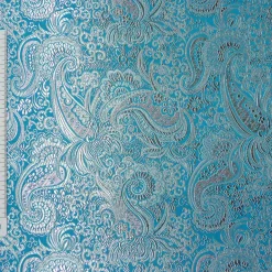 Lurex Jaquard Stoff Paisley Ornament türkis silberfarbig