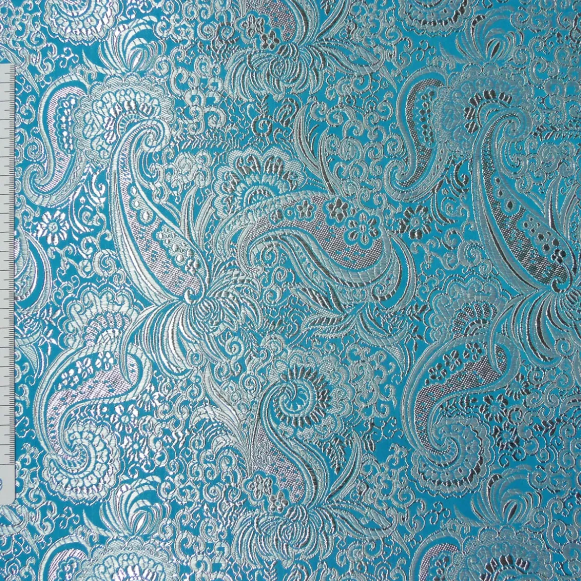 Lurex Jaquard Stoff Paisley Ornament türkis silberfarbig