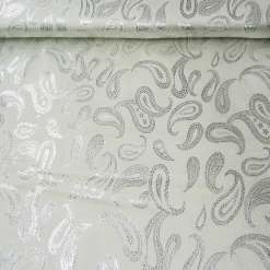 Lurex Jaquard Stoff Paisley weiß silberfarbig 1,5m Breite
