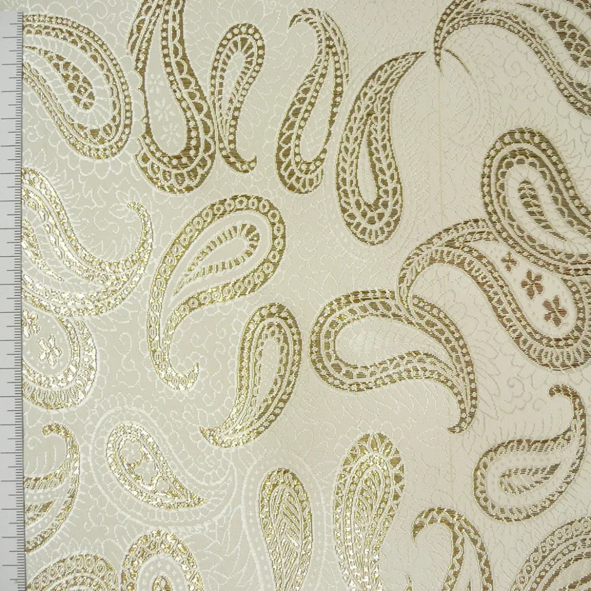 Lurex Jaquard Stoff Paisley weiß goldfarbig 1,5m Breite