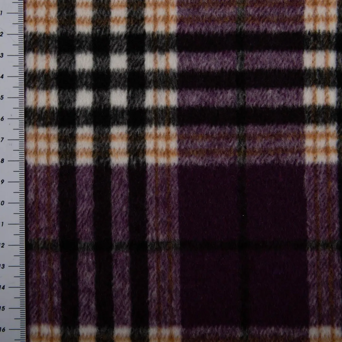 Mantelstoff Jacquard gebürstet Karos lila weiß schwarz 145 cm breit