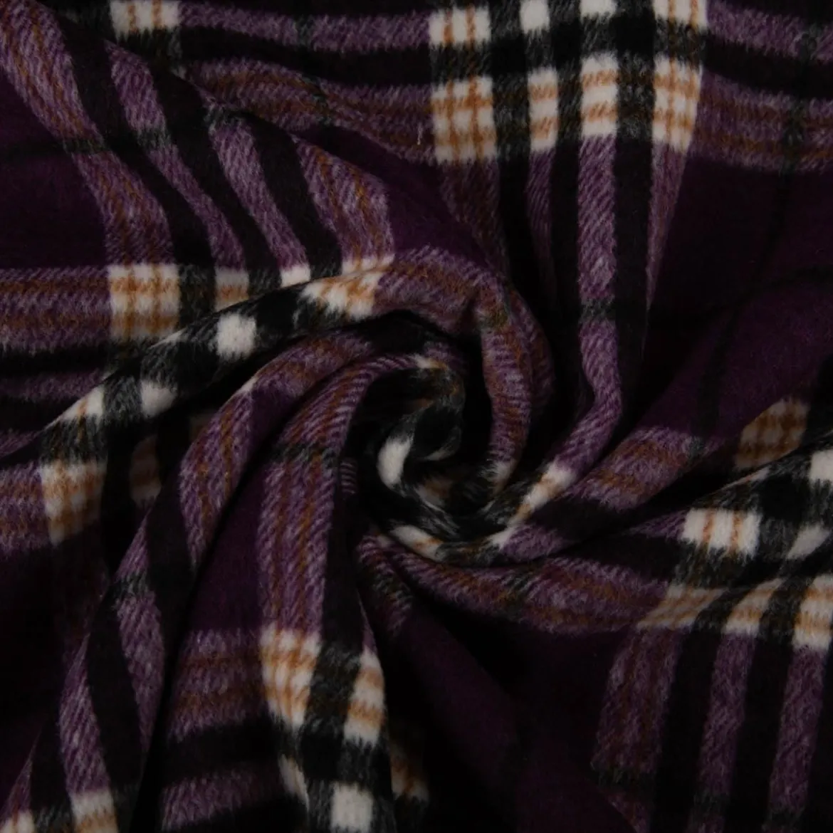 Mantelstoff Jacquard gebürstet Karos lila weiß schwarz 145 cm breit