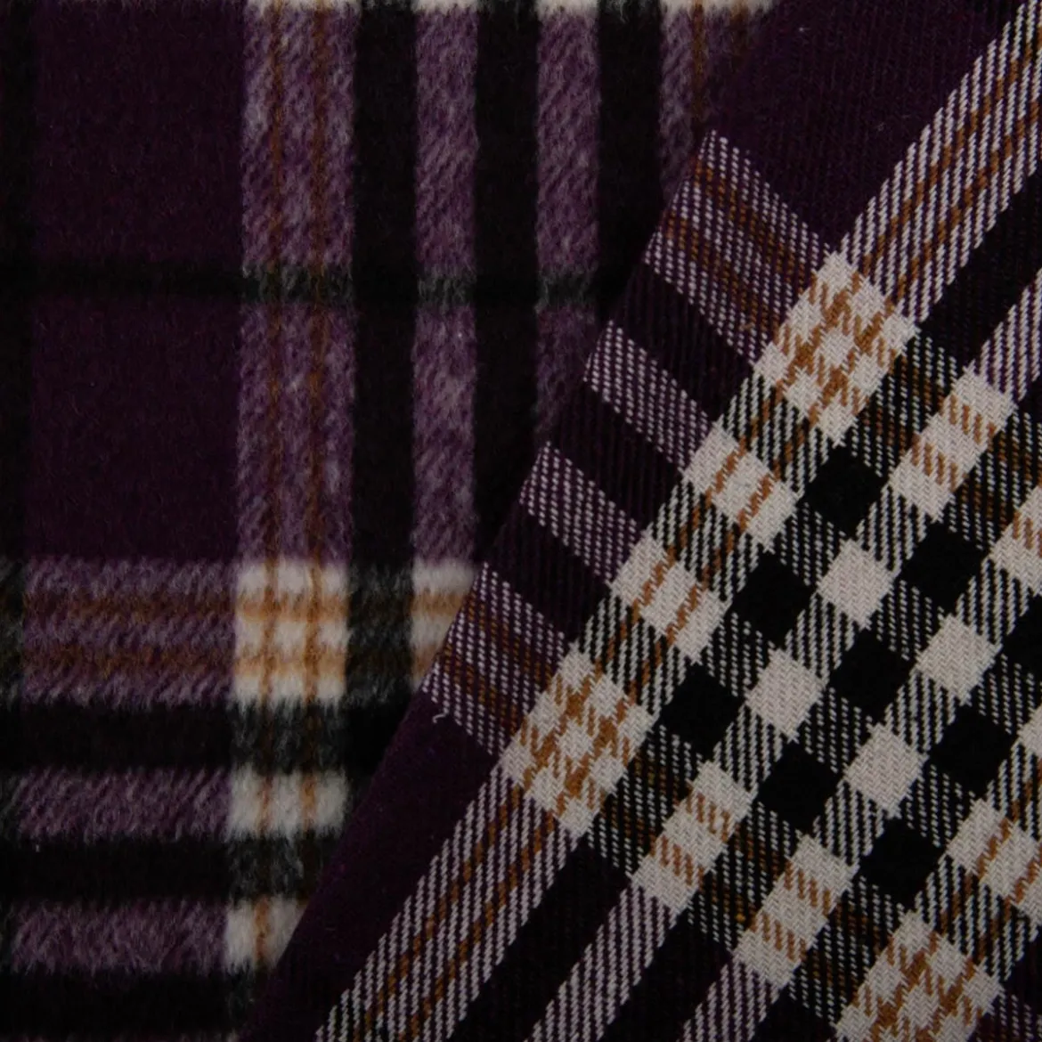 Mantelstoff Jacquard gebürstet Karos lila weiß schwarz 145 cm breit