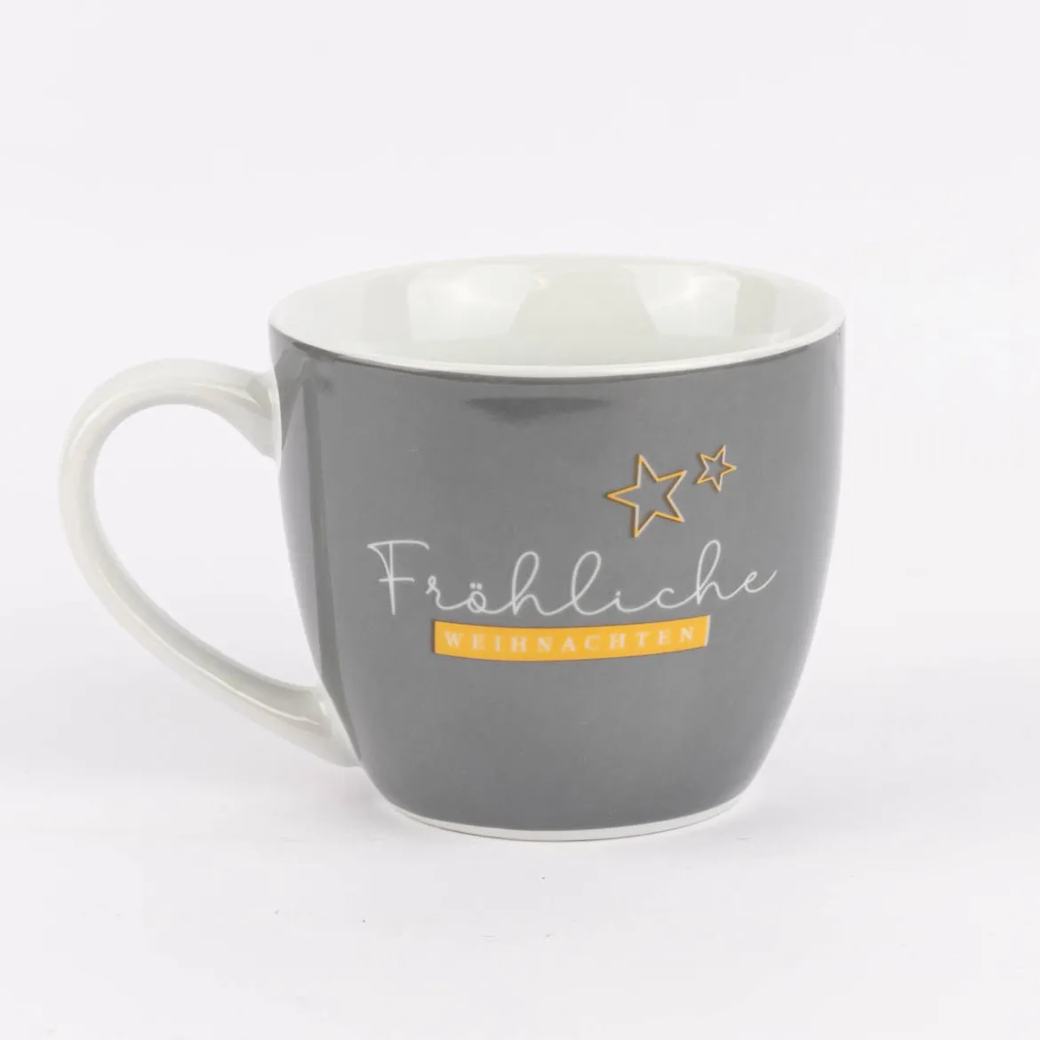 Maxi Tasse aus Porzellan Fröhliche Weihnachten grau weiß gold 400ml von La Vida
