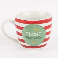 Maxi Tasse aus Porzellan Frohe Weihnachten Sterne Streifen rot weiß grün 400ml von La Vida