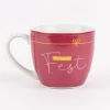 Maxi Tasse aus Porzellan frohes Fest Schleife dunkelrot weiß gold 400ml von La Vida