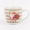 Maxi Tasse aus Porzellan Ho Ho Ho Streifen Weihnachtmann Schneesterne beige weiß rot 400ml von La Vida