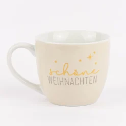 Maxi Tasse aus Porzellan schöne Weihnachten Sterne beige gold grau 400ml von La Vida