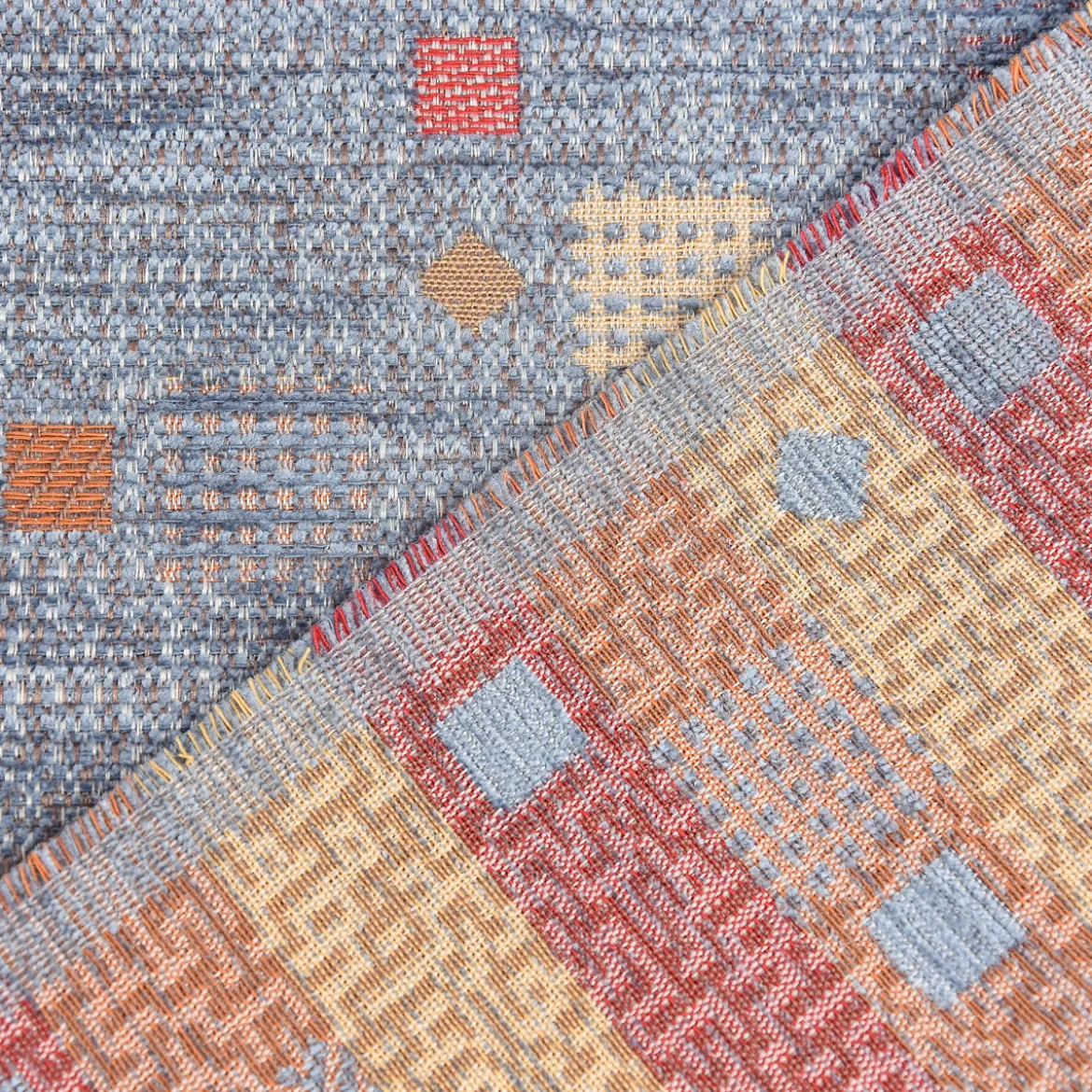 Möbelstoff Bezugsstoff Chenille WALSUM Kästchen blau 140cm Breite