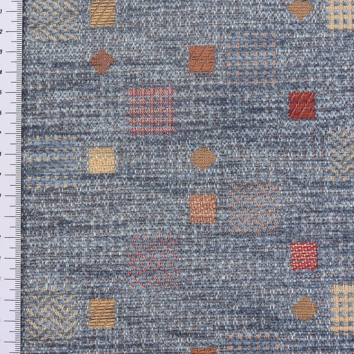 Möbelstoff Bezugsstoff Chenille WALSUM Kästchen blau 140cm Breite