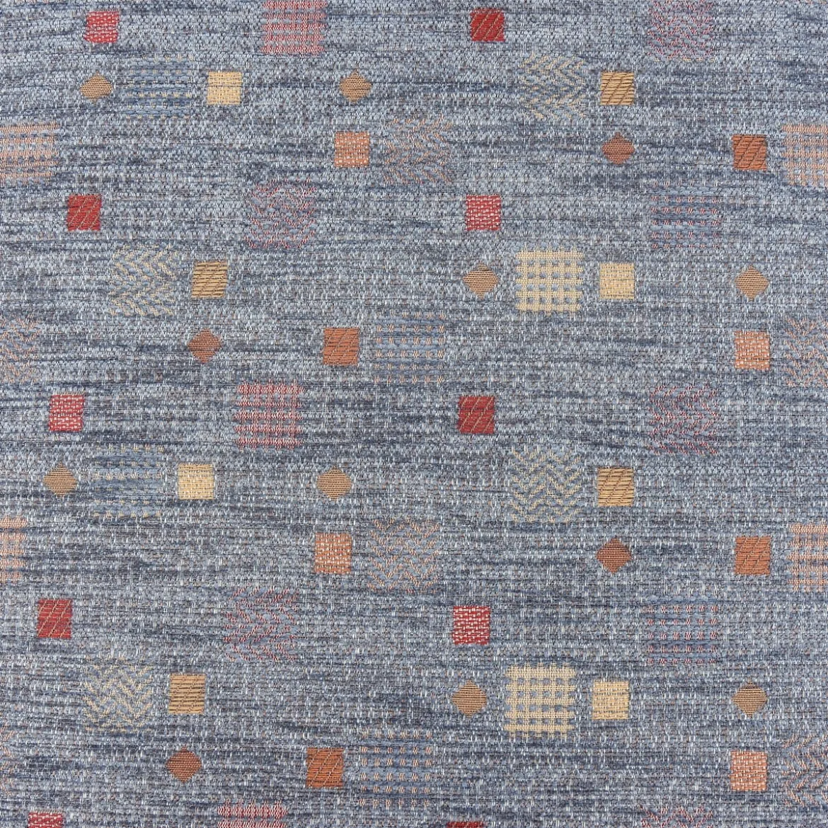 Möbelstoff Bezugsstoff Chenille WALSUM Kästchen blau 140cm Breite