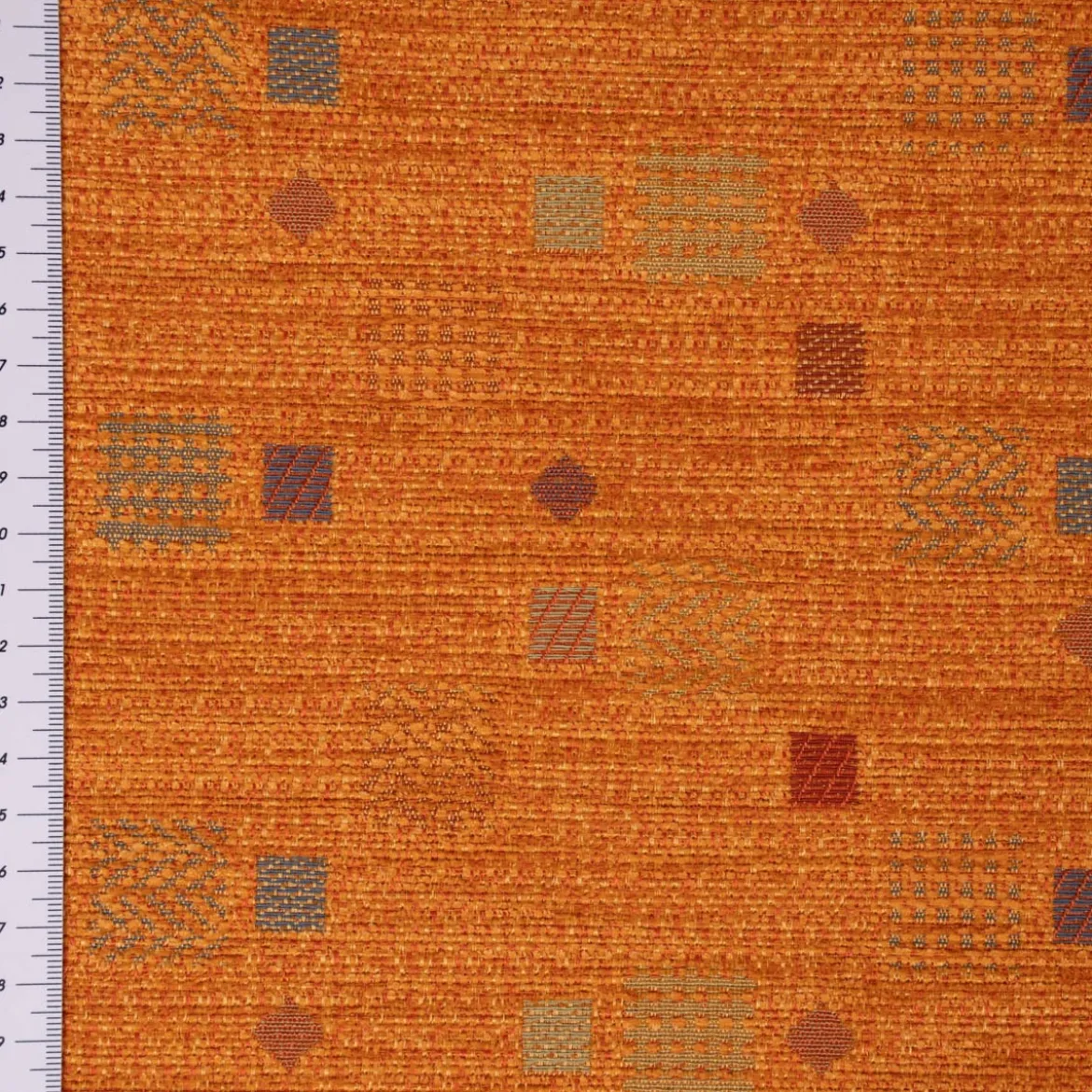Möbelstoff Bezugsstoff Chenille WALSUM Kästchen orange 140cm Breite