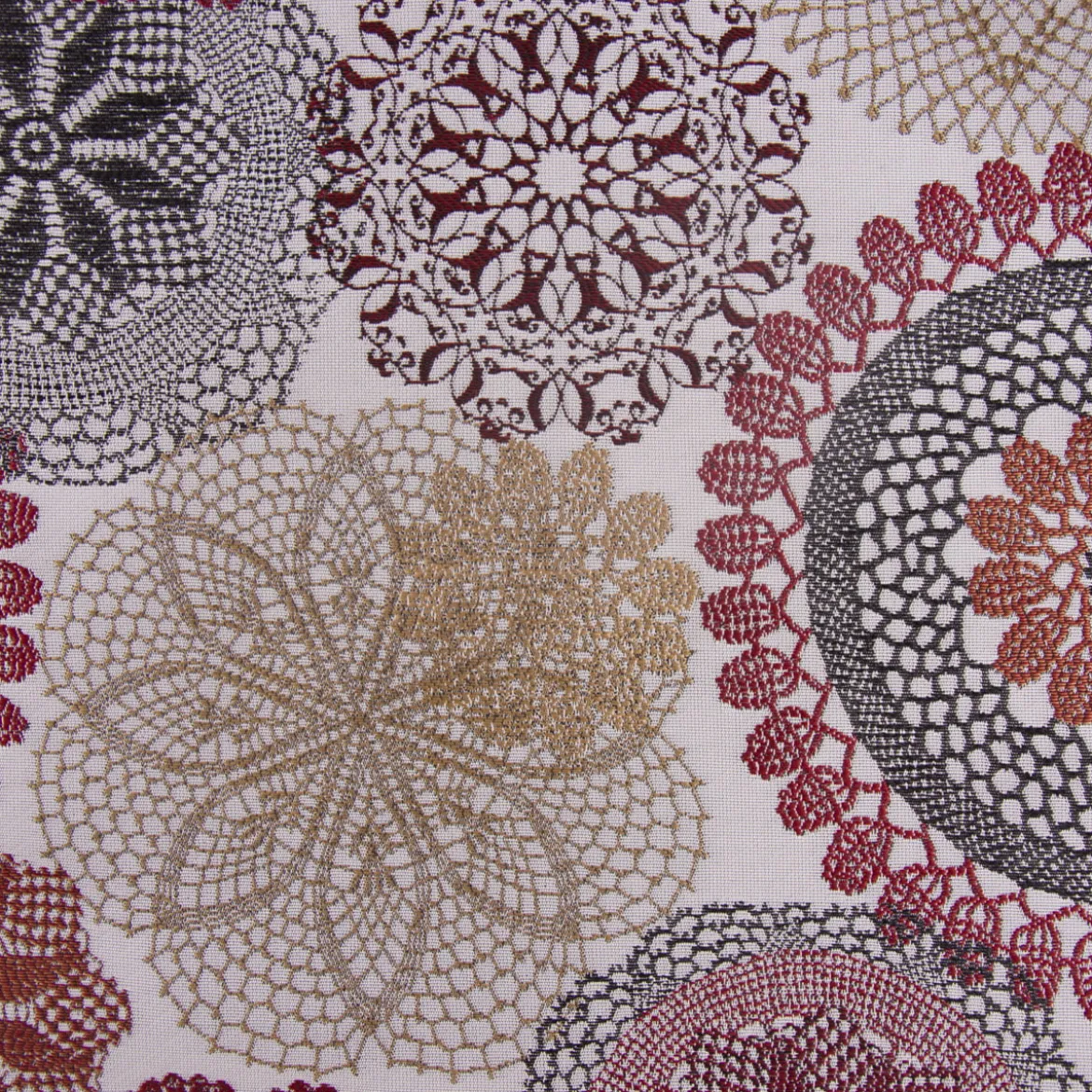 Möbelstoff Polsterstoff Dekostoff Doily Mandala Blumen rot 1,40m Breite