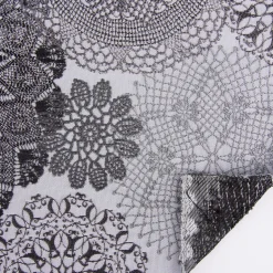Möbelstoff Polsterstoff Dekostoff Doily Mandala Blumen schwarz 1,40m Breite