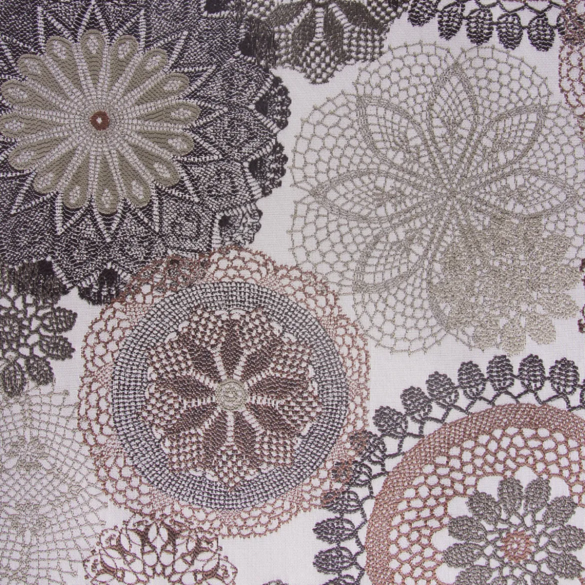 Möbelstoff Polsterstoff Dekostoff Doily Mandala Blumen mocca 1,40m Breite